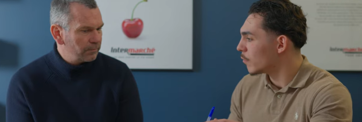 Rémy Echardour, étudiant en BMS à NEOMA, et Thierry Cotillard, président d'Intermarché 